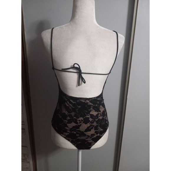 Papaya Medium Black Lace Lined Stretch Night Out Biker Statement Bodysuit - Picture 4 of 4